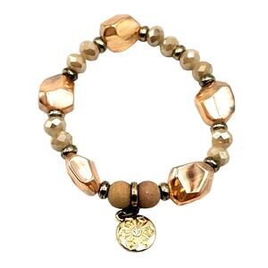 Pink Champagne Stretchy Bracelet with Flower Charm 8"